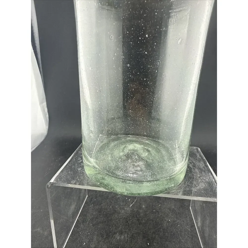 Mexican Hand Blown Glass Tumbler Confetti Rainbow Rim Recycled Pontil Mark 16oz
